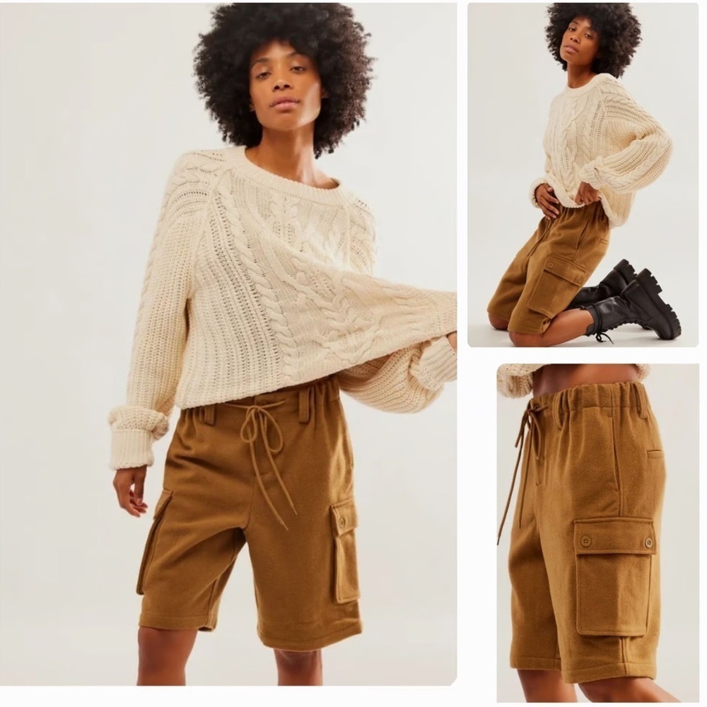 NWT Free People Charli Wool Longline Cargo Shorts #0086